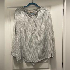 LOFT Plus Grey and White Blouse